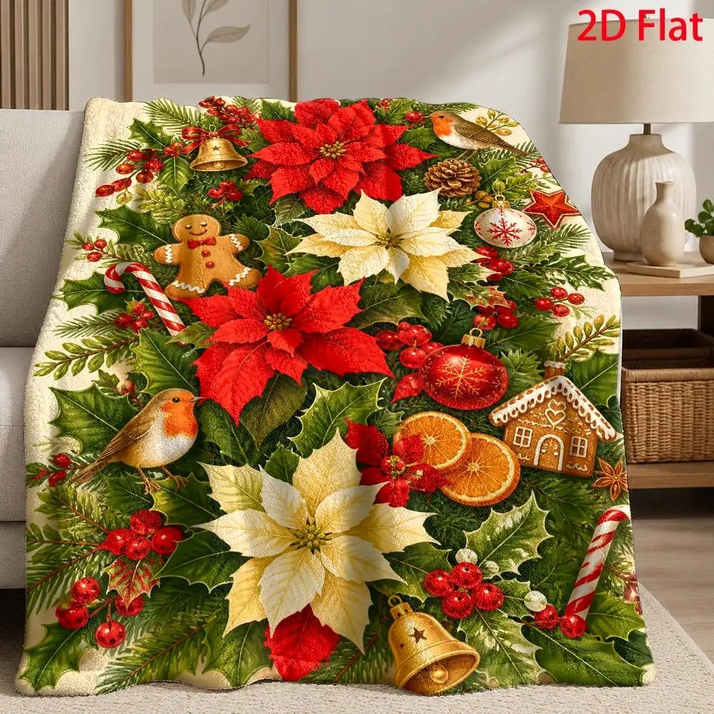 Christmas Santa Claus Throw Blanket Snowman Fleece Blanket Cozy Soft Plush Warm Bedding Holiday Gift New Year Present Mat