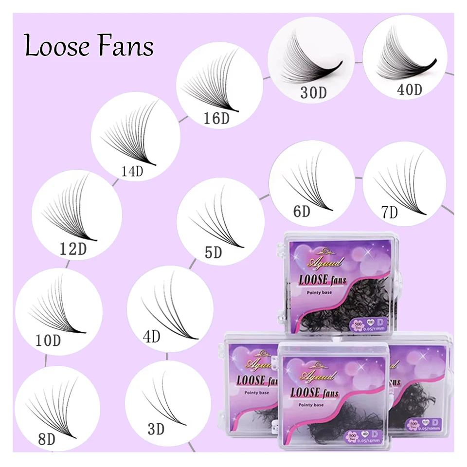 

AGUUD 3D-40D Promade Loose Fans Lashes Sharp Pointy Stem Thin Base Russian Volume Eyelash Extension Professional Grafting Cilios