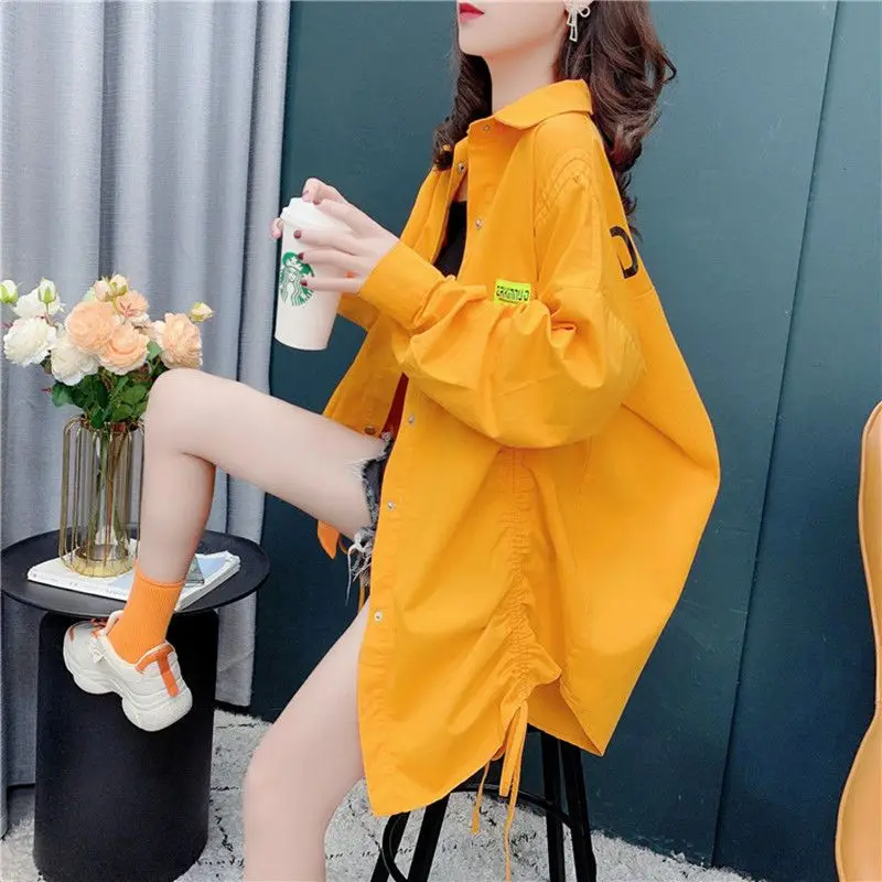 Fashion Loose Printed Irregular Shirring Lace Up Shirts Women Clothing 2024 Spring New Oversized Korean Tops Casual Blouses