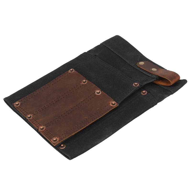 

apron Multi Pocket Apron for Women Real Leather Canvas Half Apron Pocket Waitress Teacher Utility Server Cosmetic Apron Black
