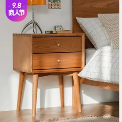 Nordic Solid Wood Bedside Table Cherry Wood Bedroom Small Locker With Drawers Chest White Oak Bedside Table Log Color
