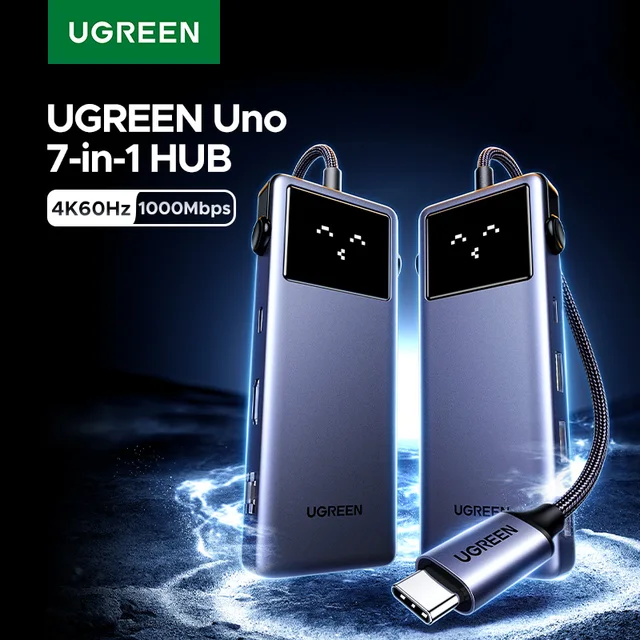UGREEN Uno USB C HUB Tipo-C para 4K60Hz 2K120Hz HDMI 1000Mbps RJ45 PD100W USB3.0 Divisor para laptop Acessórios MacBook Docking