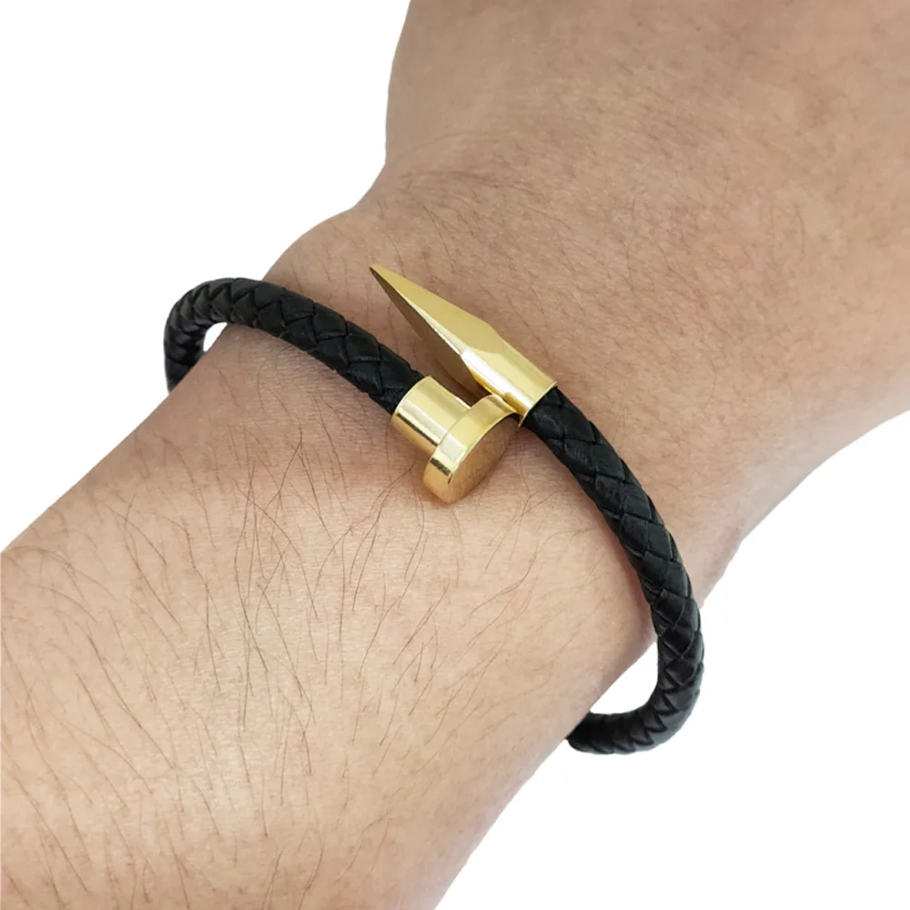 Stainless Steel Nails Magnet Buckle And Woven Cowhide Bracelet Are Suitable For Men Women\'s Jewelry And Beautiful Gift