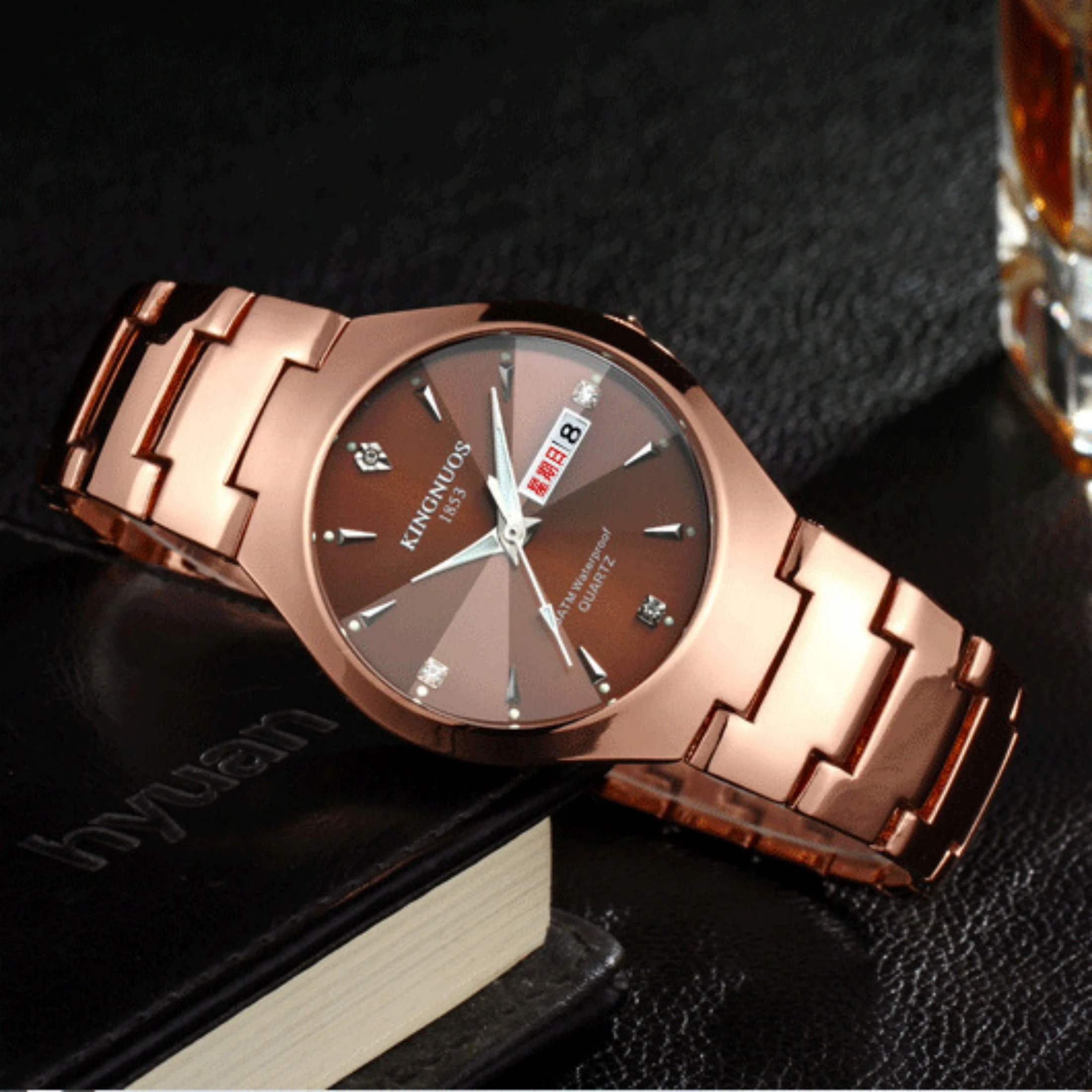 2pcs/set Couple Watches 30M Waterproof Fashion Valentine\'s Day Gift Stainless Steel Crystal Watch Men Women Quartz Watch Rose