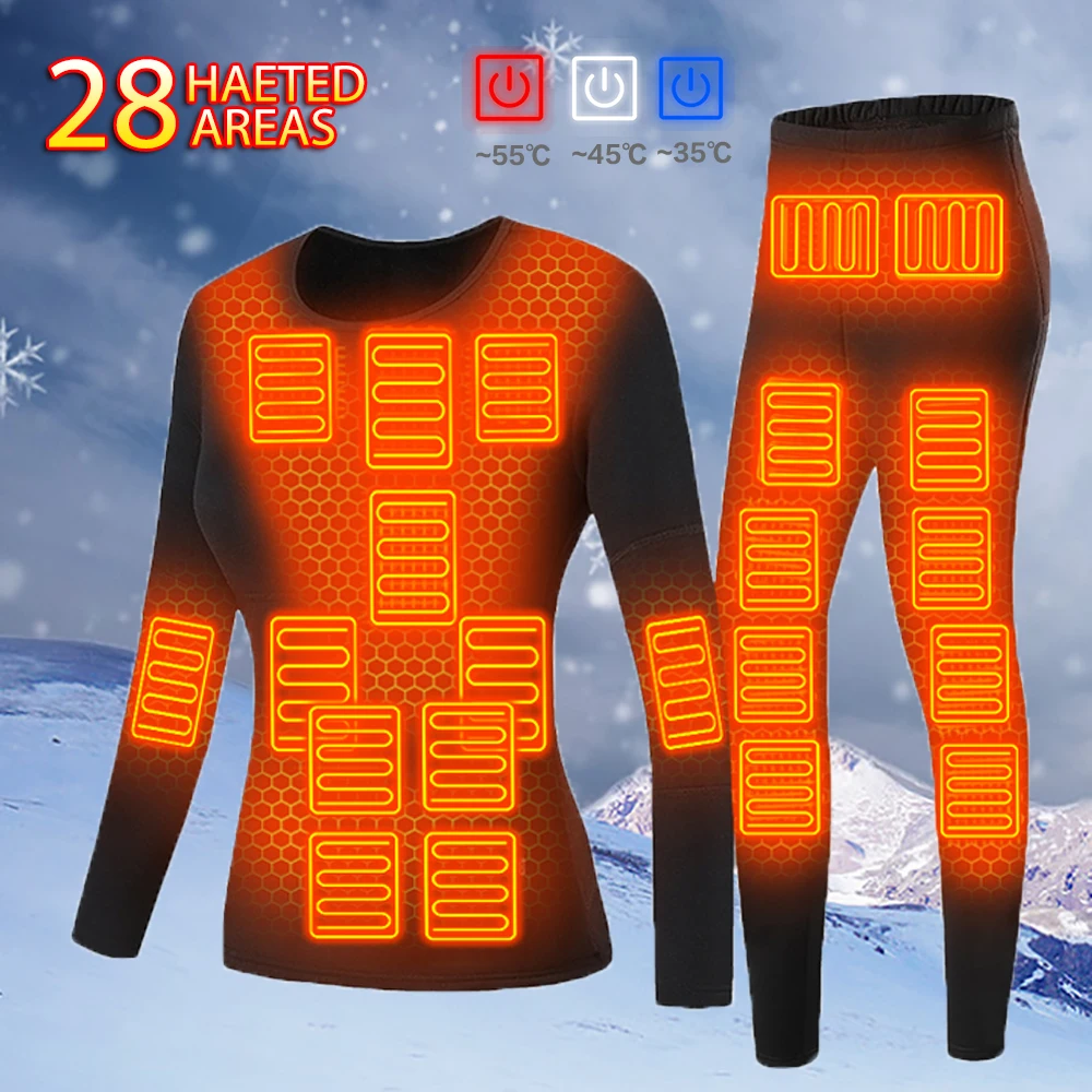 

Women's Thermal Underwear USB Powered Clothing Motorcycle Jacket Ski Camping 28 Areas Winter Heated Jacket Men Heating Underwear