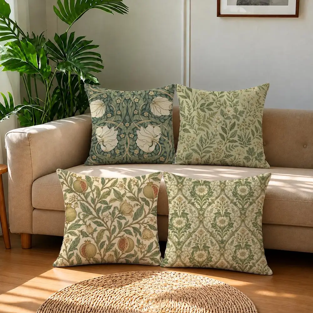 Pattern Retro Plant Flower Pattern Cushion Cover Short Plush Pillowcase, Sofa Bedroom Home Decor & Holiday Gift