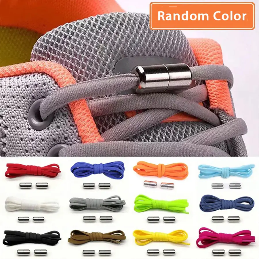 1/2Pairs No Tie Shoelaces Elastic Shoe laces Sneakers shoelace Metal Lock Lazy Laces for Kids and Adult One size fits all shoe