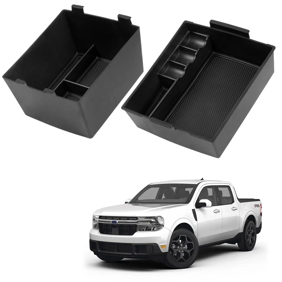 

2x Center Console Organizer For 2022-2025 2026 Ford Maverick Console Tray ABS Armrest Storage Box with Silicone Pad Accessories