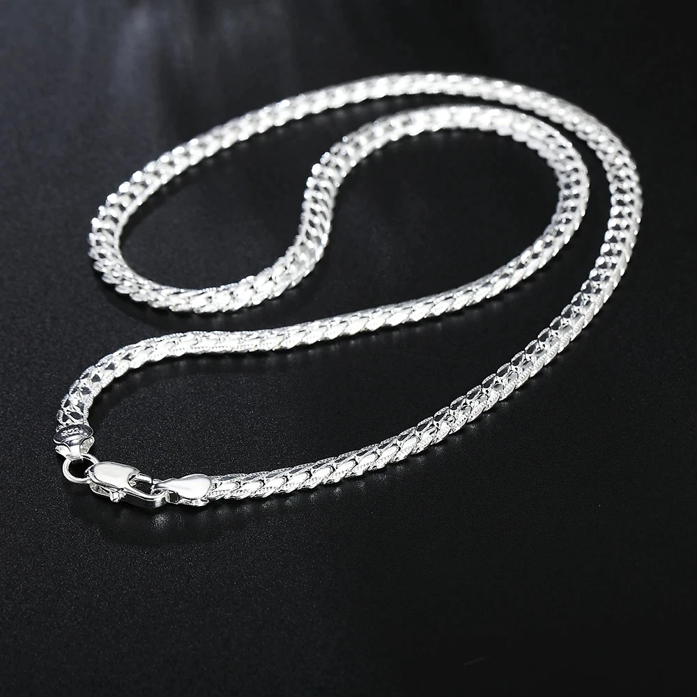 TIEEFEGO 925 Sterling Silver 6mm Side Chain 8/18/20/22/24 Inch Necklace For Woman Men Fashion Wedding Engagement Jewelry Gift