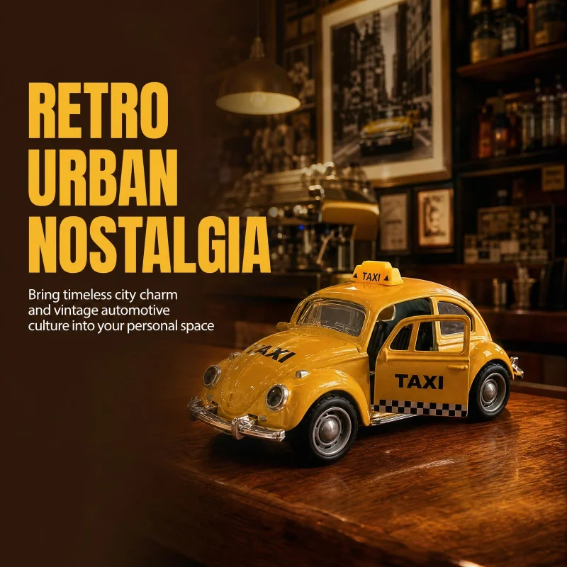 Retro Classic Taxi Alloy Car Model, Static Simulation Vehicle for Home & Office Display view 3