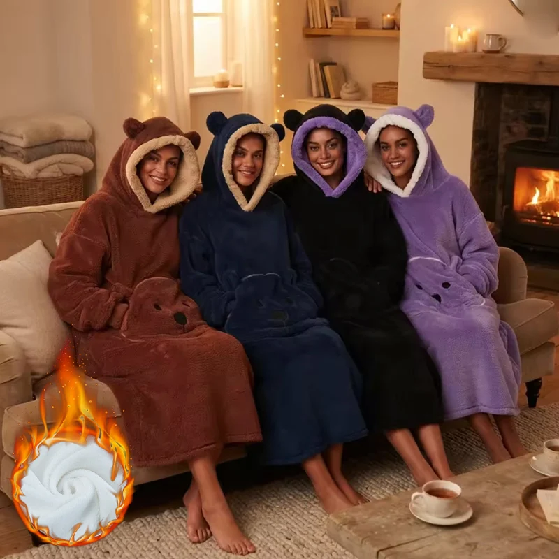 Super Long Sleeve Wearable Blanket Hoodie for Adults Ultra Thick Warm Fleece Lined Hooded Sweatshirt Cozy Giant Hoodie for Sofa