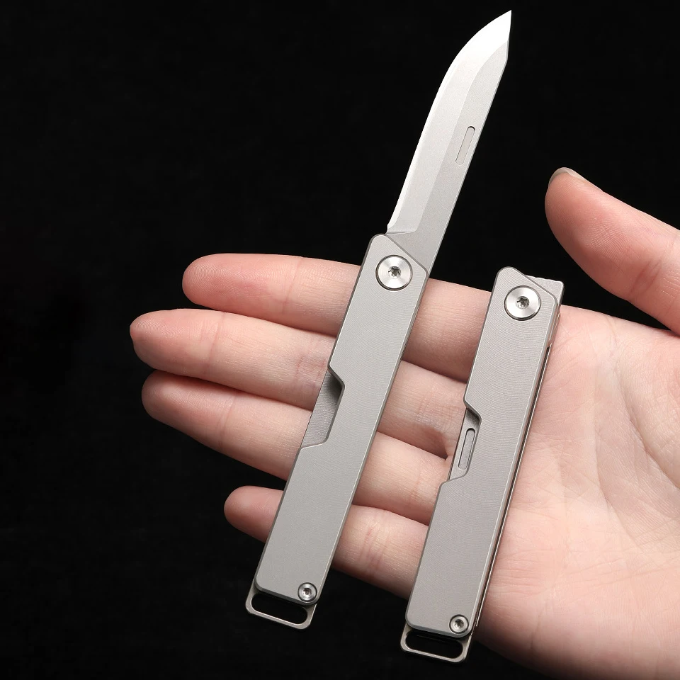 Titanium Alloy Scalpel Utility Knife Paper Open Box D2 Blade Quick Open Folding Knife No Lock Portable Pocket Key Chain Tool