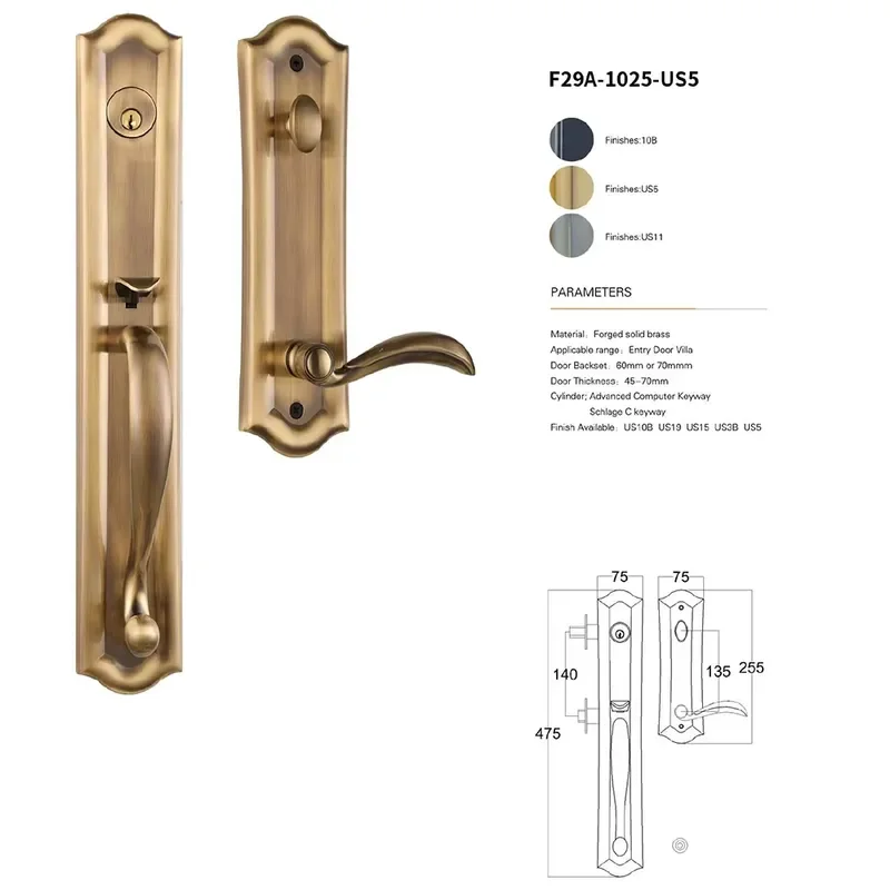 European Style Solid Wood Main Entrance Door with Brass Silent Lock Handle Real Gold Finish for Villa Universal Copper