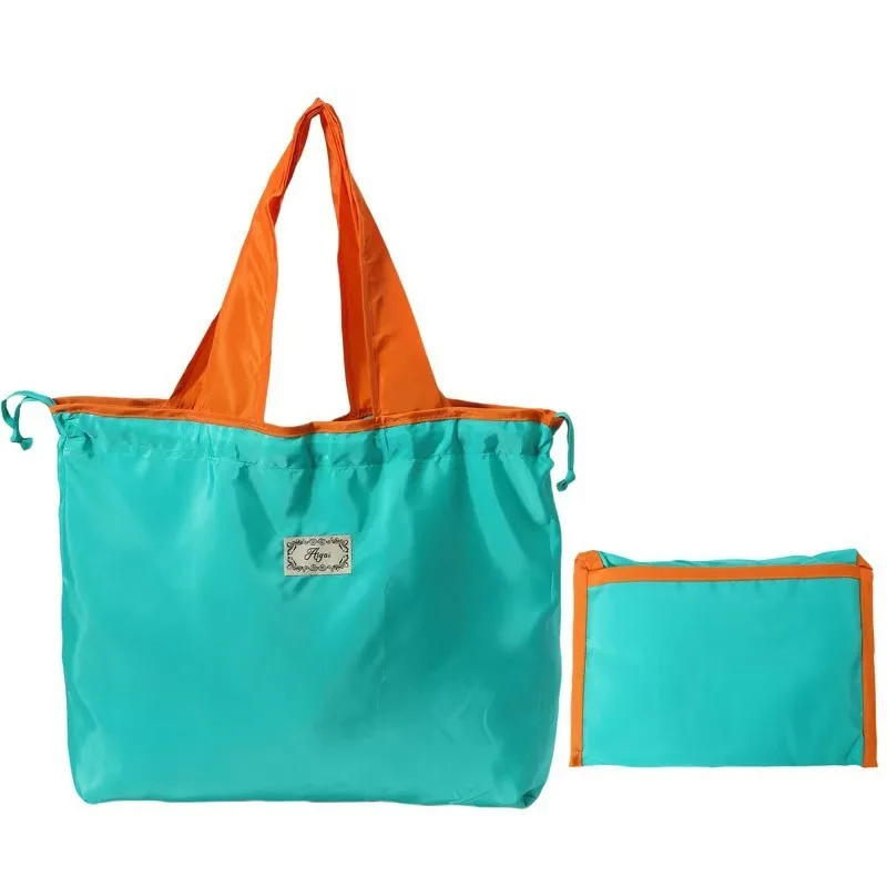Foldable Eco-Friendly Shoulder Bags Women's Reusable Grocery Bag Large Capacity Foldable Shopping Bag with Drawstring Closure