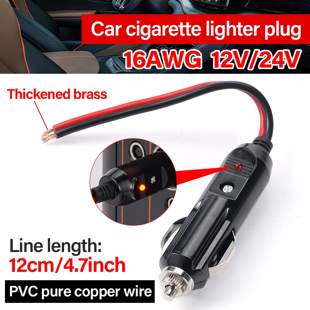 

1/2/3PC 12V 24V High Quality Copper Wire High-power 16AGW Auto 20A Male Car Cigarette Lighter LED Socket Plug Connector Adapter