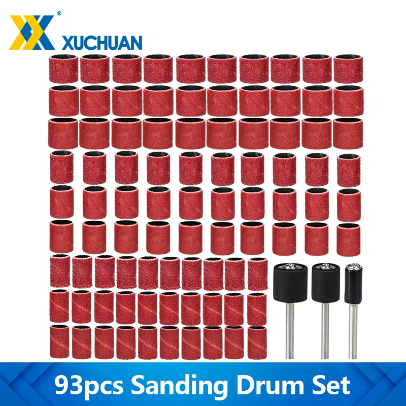 

93pcs Sanding Drum Kit 80/100/120 Grit Sanding Band with 3.175mm Mandrels For Electric Mini Angle Grinder Dremel Accessories