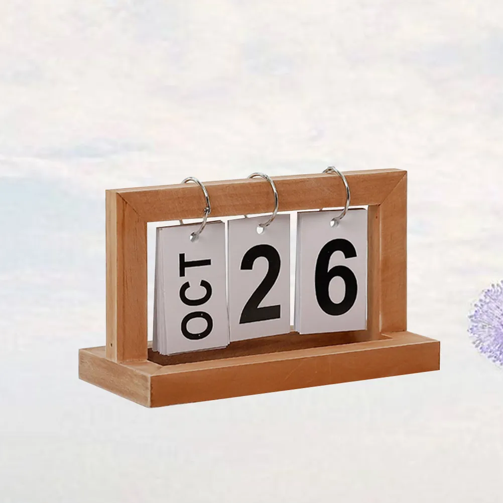 Wooden Calendar Page Turning Desk Calendar for Home Office Decor Brief Creative Design Sturdy Wood Stand