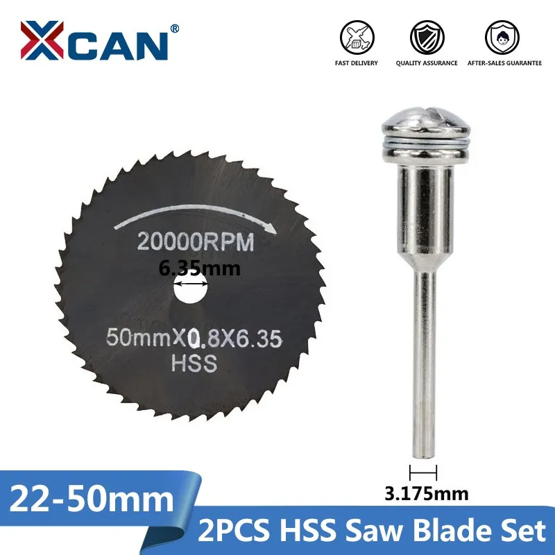 XCAN HSS Mini Circular Saw Blade 2pcs 22-50mm with 3.175mm Mandrel Wood/Metal Cutting Disc for Dremel Rotary Tool