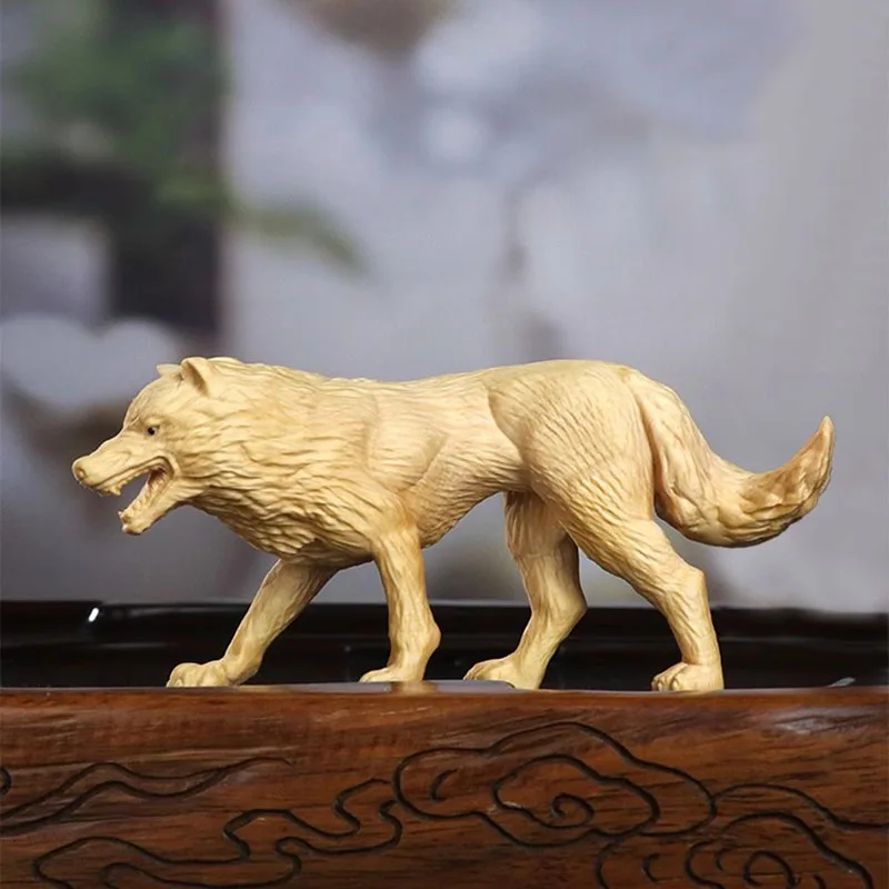 

XS1515- 15 CM Snow Wolf Boxwood Sculpture Animal Figurine Mini Statue Birthday Gift