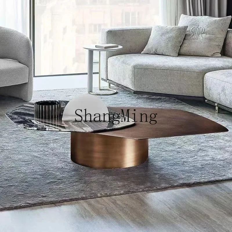 

SM coffee table purple landscape natural luxury stone yellow bronze villa living room special-shaped coffee table