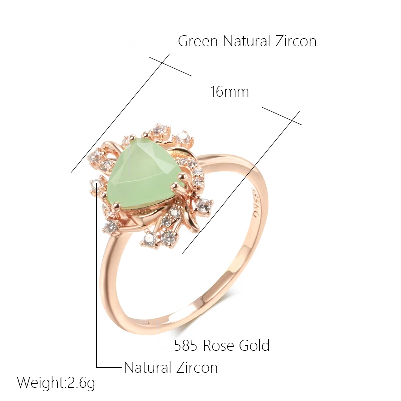 Kinel New Trend Crystal Flower Ring for Women Fashion Green Natural Zircon Accessories 585 Rose Gold Color Fine Daily Jewelry