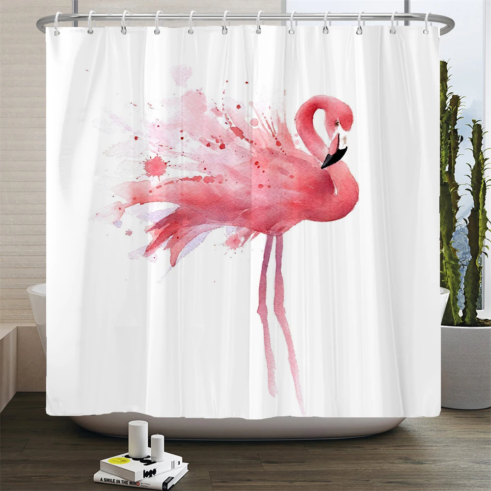 Flamingo Shower Curtains Green Leaf Bathroom Waterproof Polyester Fabric Printing Shower Curtain Decoration Bath Screen