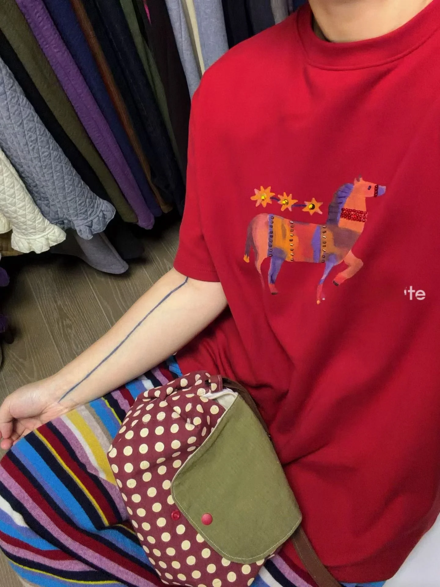 

Retro Red Long Velvet Cotton Year Embroidery Short Sleeve T-Shirt Women plus Size Autumn Winter Fashion Ladies Tops