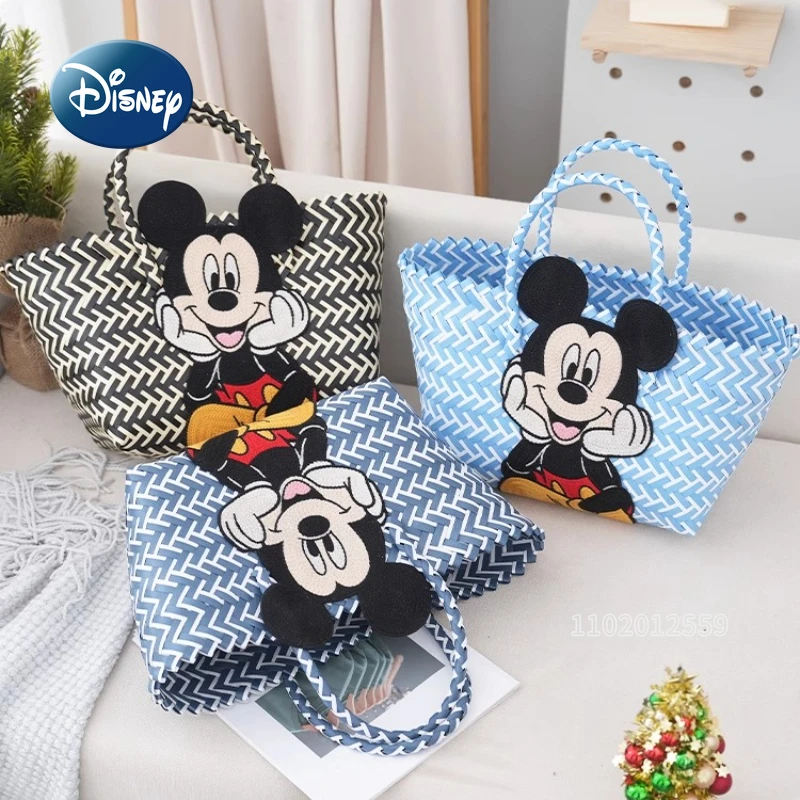 Disney Mickey Neue Gewebte Handtasche Cartoon Nette Gewebte frauen Schulter Tasche Mode Lässig Lagerung frauen Tasche Große Kapazität