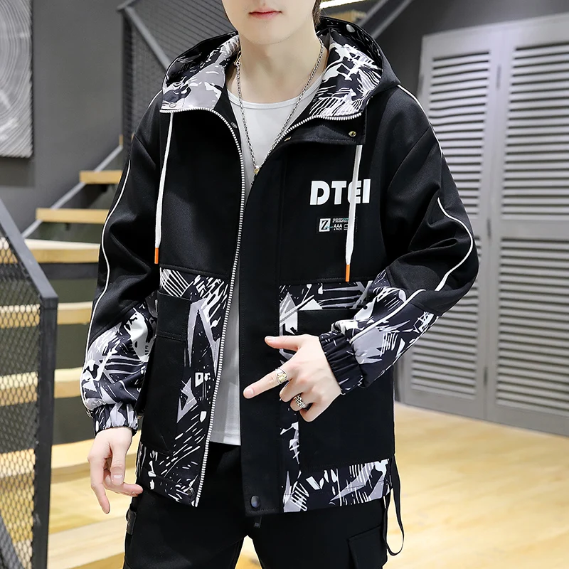 

Fashion 2024 Spring Autumn Men's Casual Hooded Jackets Youth Streetwear Coats Outdoor Plus Size M-4XL Windproof Tops Clothing