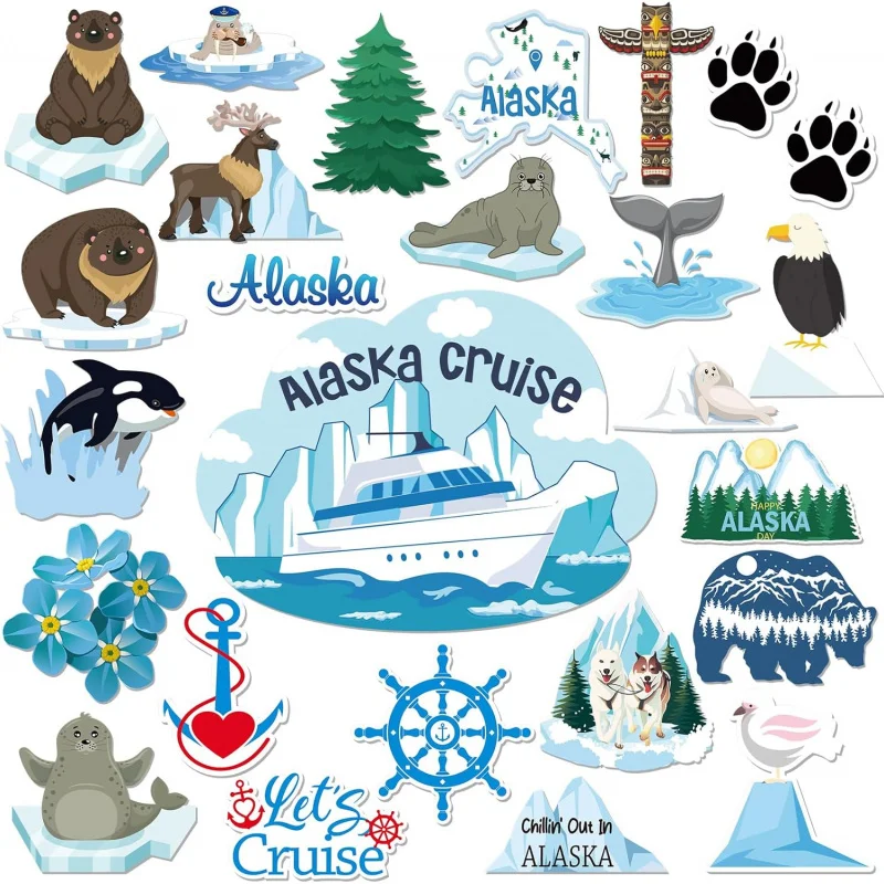25 Pcs Alaskan Themed Fridge Magnetic Stickers Alaska Cruise Door Magnet Car Ship Magnetic Stickers Whale Sea Lion Seal