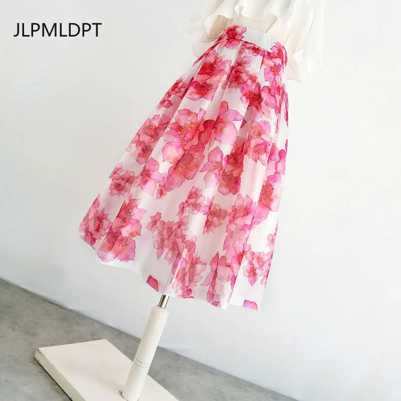 Skirt design 2025 summer new temperament printing high waist thin high-end  pleated skirt harajuku clothes