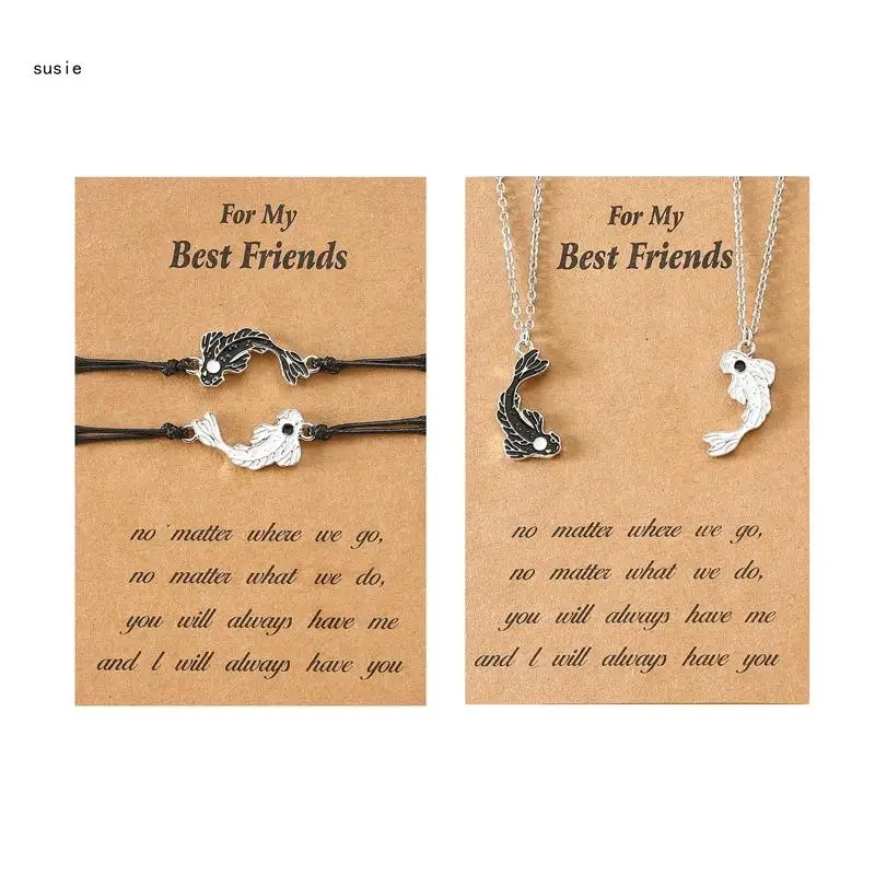 

X7YA 1/2Pcs Couple Necklace Bracelet Relationship Matching Taichi Fish Bracelet for Women Teen Best Friend Family Jewelry