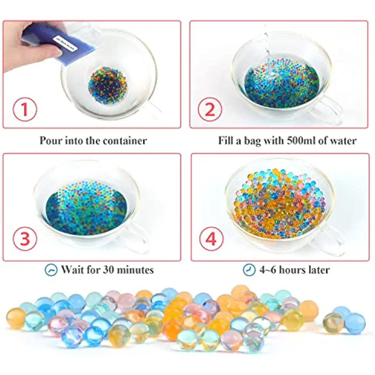 4W Gel Water Balls Growing Crystal Beads 7-8mm Soil Bullets Polymer Gel Splat BB Ammo Rainbow Decoration Home Decors DIY