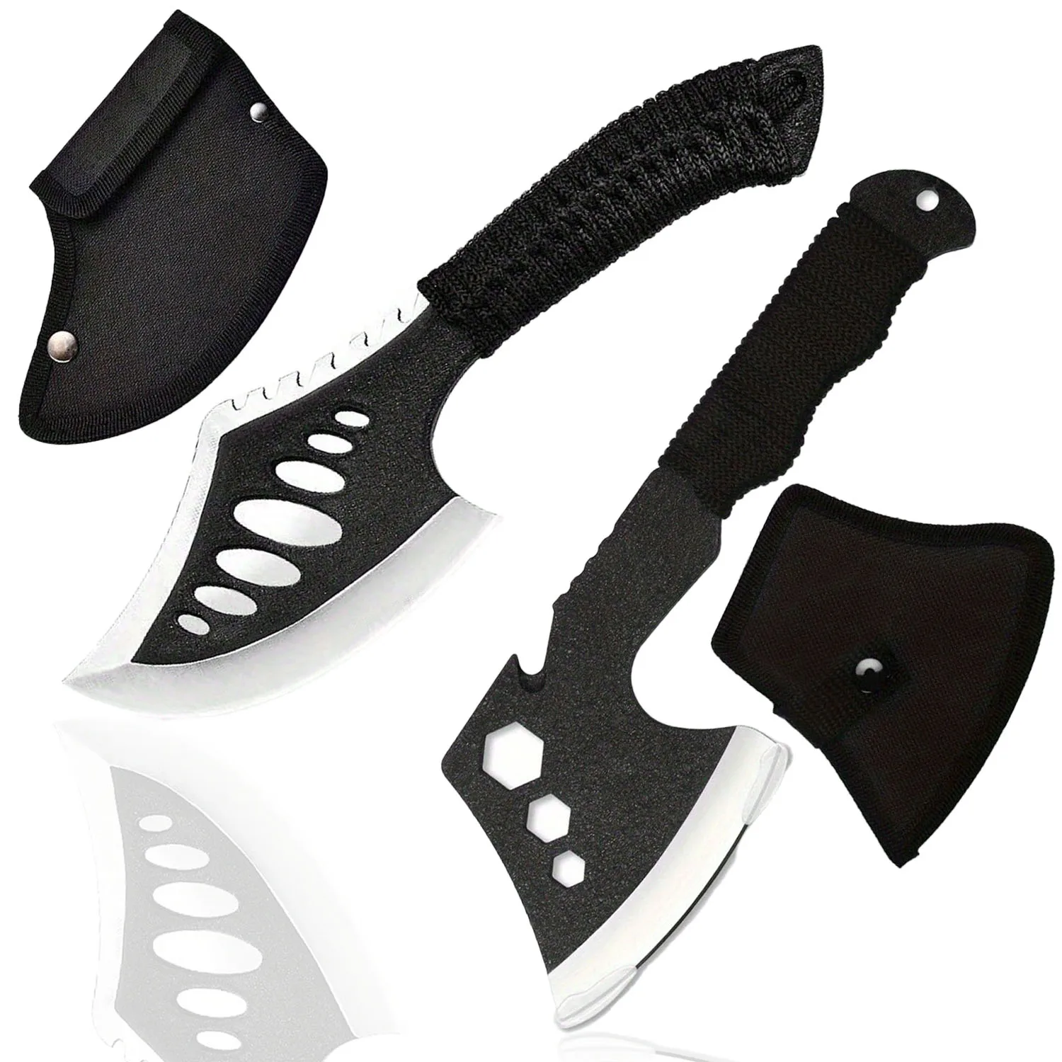 AXE de acero al carbono negro con funda cortadora, cuchillo de carnicero afilado. Procesamiento de corte de huesos y carne. Cuchillo de hacha para barbacoa portátil al aire libre