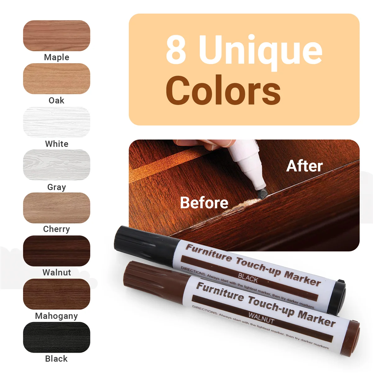 

ABAZJ Furniture Repair Kit Wood Markers - Set of 17 - Markers and Wax Sticks with Sharpener Kit, for Scratches, Wood Floors