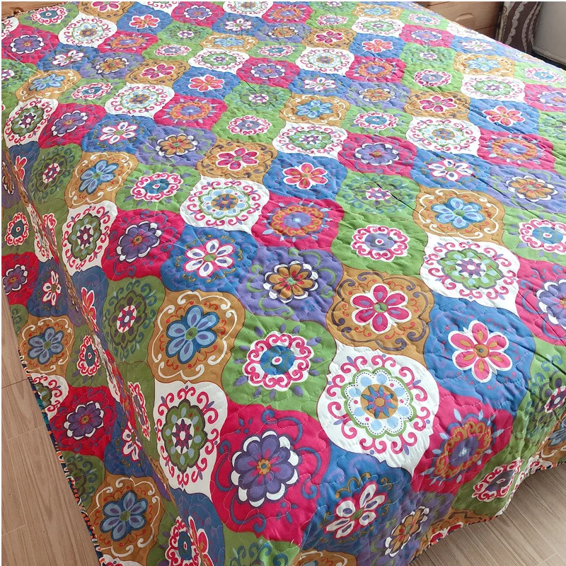 1pcs Queen Size Microfiber Polyester Quilted Floral Patchwork Double Bedspread Bedding Set with Shams Summer Quilt Comforter