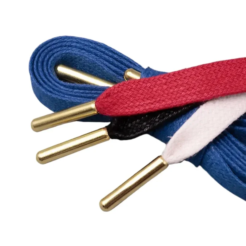 Coolstring 8mm Gold Metal Tips Flat Cotton Waxed Shoelace Waterproof Black White Red Blue Sneaker Canvas Leather Shoes Unisex