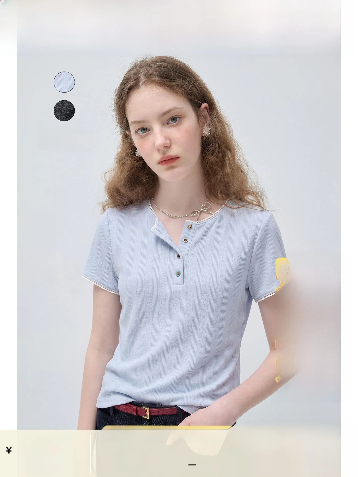 

Slim Fit Short Sleeve T-Shirt Henry Collar Women's plus Size Summer Versatile Comfortable Breathable Casual Top for Ladies