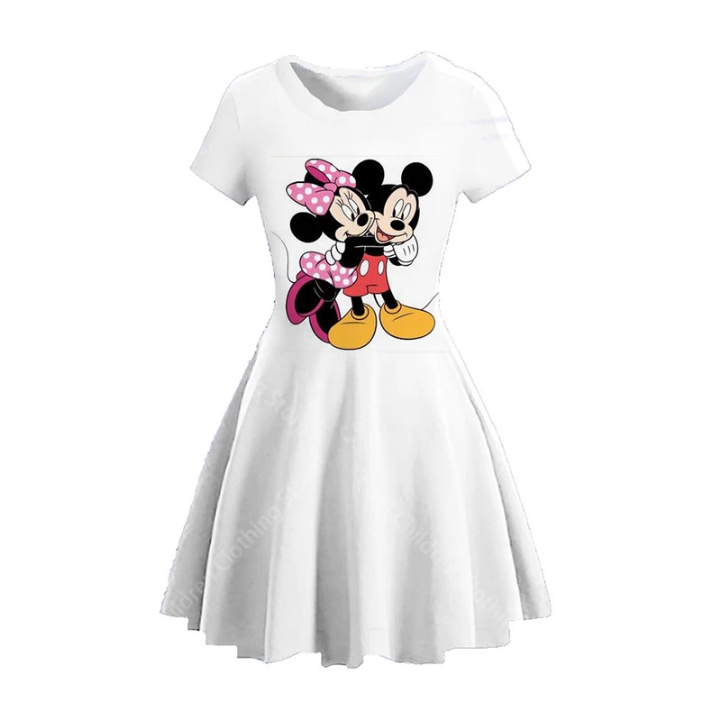 MINISO Disney Girl Dresses Summer 3D Cartoon Mickey Mouse Minnie Short Sleeve Cute Birthday Party Princess Dress Toddler Clothes