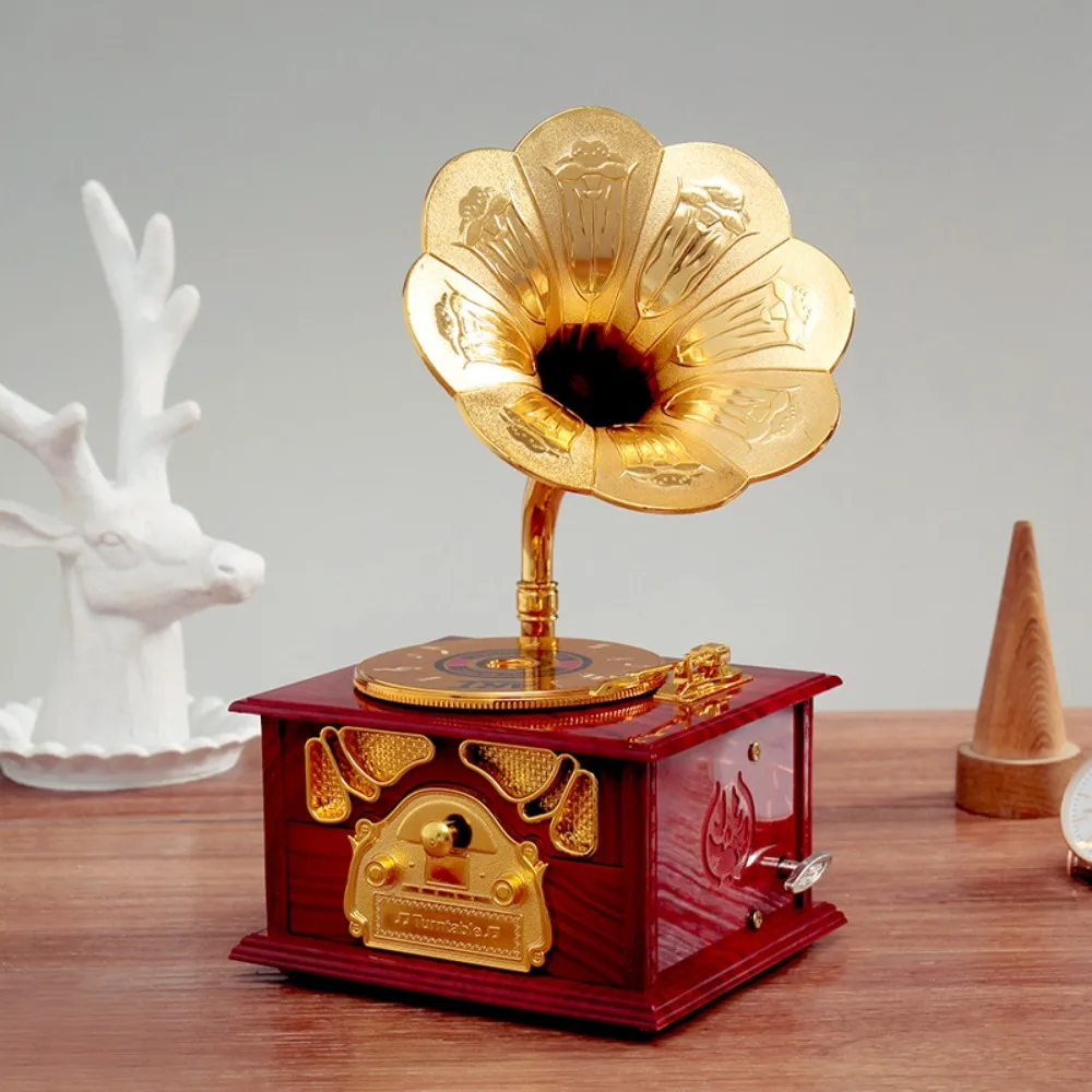 European-style Gramophone Model Music Box Gramophone Model Phonograph Shape Classical Phonograph Drawer Music Box Music Box