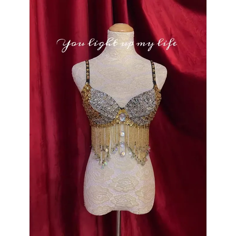 맞춤형 마지막 주문 결함 밸리 댄스 탑 여성 브래지어 술 스팽글 반짝 이는 나비 패턴 브래지어 속옷