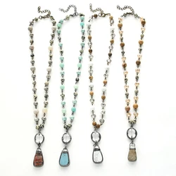 Fashion Jewelry Natural Stone & Glass Crystal Chain Stone Pendant Choker Necklaces For Women Ethnic Necklace
