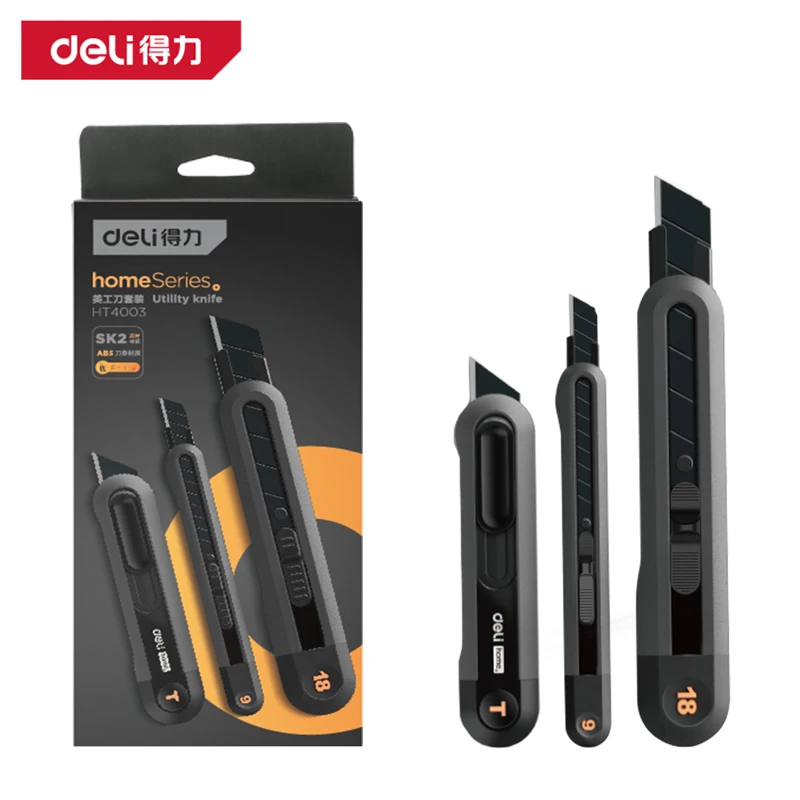 Deli 1/3 Pcs Utility Knife Set Multifunction Self-locking or Rebound Art Knife Sets Portable Office Home Courier Unboxing Knifes