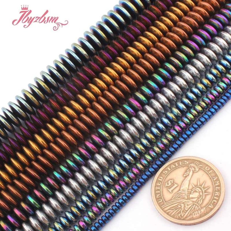 Colorful Heishi Rondelle Metallic Coated Disc Hematite Natural Stone Beads For DIY Women Jewelry Making Necklace Bracelet 15\