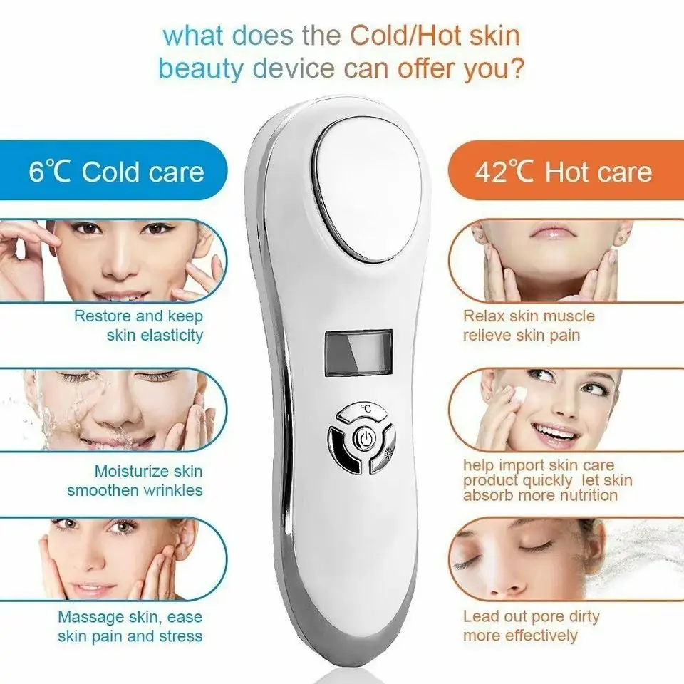 

Portable Hot Cold Hammer Beauty Device Ultrasonic Cryotherapy Skin Lifting Tightening Vibration Massager Shrink Pores Anti Aging