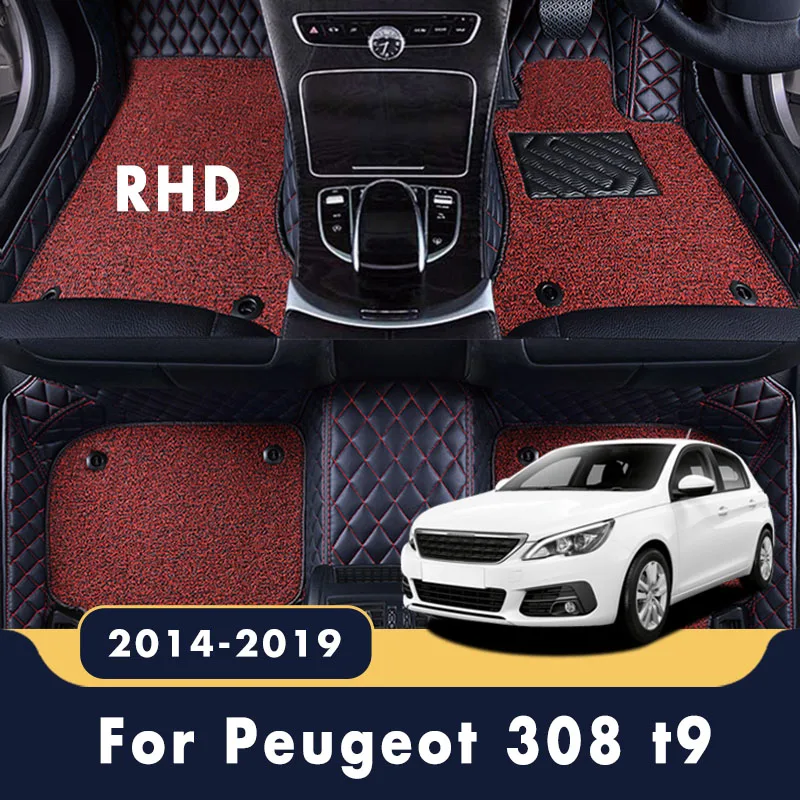 

RHD Car Floor Mats Carpets For Peugeot 308 t9 2019 2018 2017 2016 2015 2014 Luxury Double Layer Wire Loop Auto Accessories Rugs