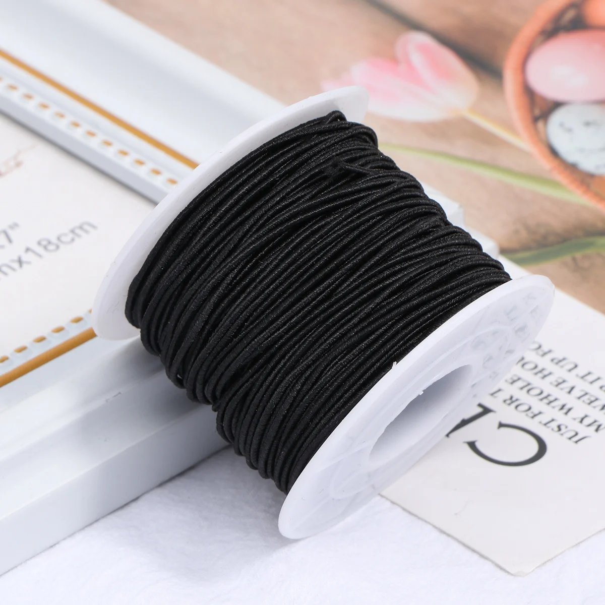 1 롤 50M 1.2mm 탄성 코드 원형 강력 유연 DIY 팔찌 목걸이 비딩 스트링 공예 보석 제작 재료 블랙