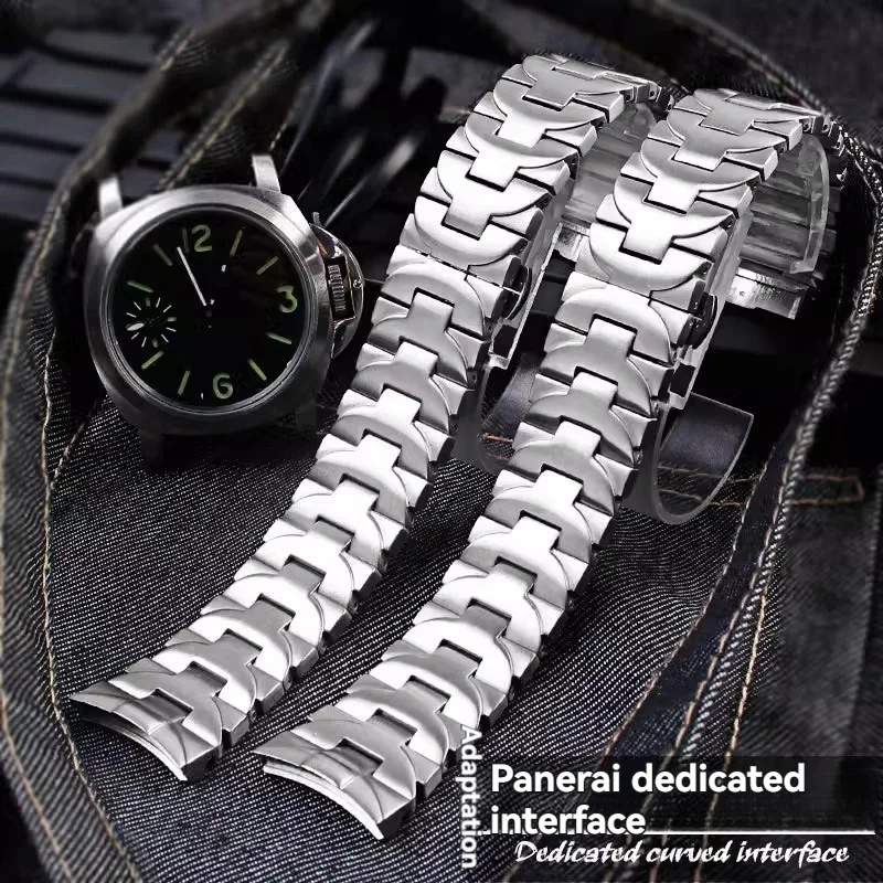 Accesorios de 24mm, pulsera de reloj para correa Panerai, banda de acero para hombre PAM441 111, cadena de reloj con hebilla de mariposa de acero inoxidable sólido