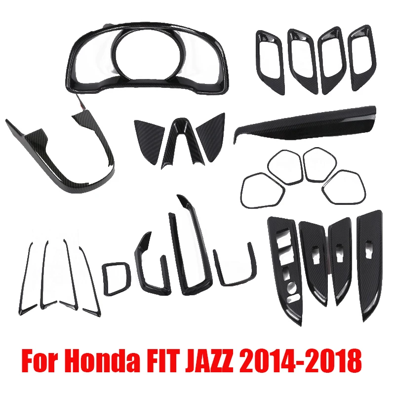LHD dla Honda FIT JAZZ 2014-2018 listwa podłokietnika drzwi z włókna węglowego osłona przełącznika podnośnika szyby panel zmiany biegów przednia osłona wentylacji AC