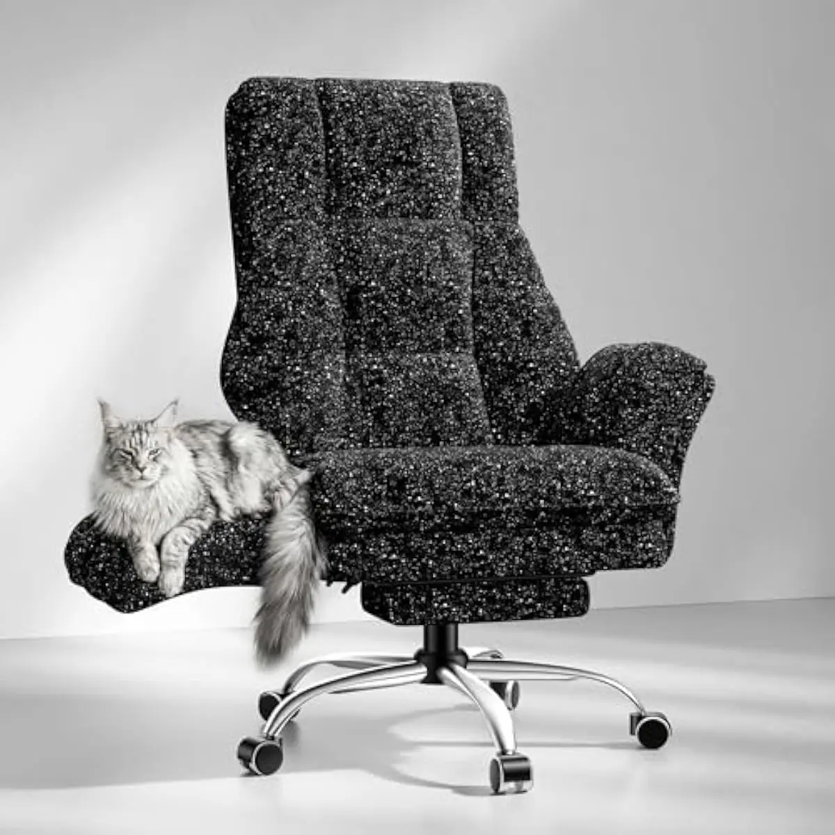 Oversized Ergonomic Recliner with Flip-Out Armrests for Pets Cross-Legged Postures Swivel Base Adjustable Height Footrest Pocket